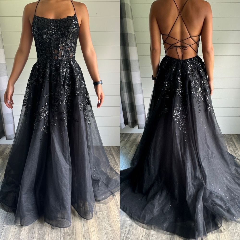 Black sequin, tulle ballgown.